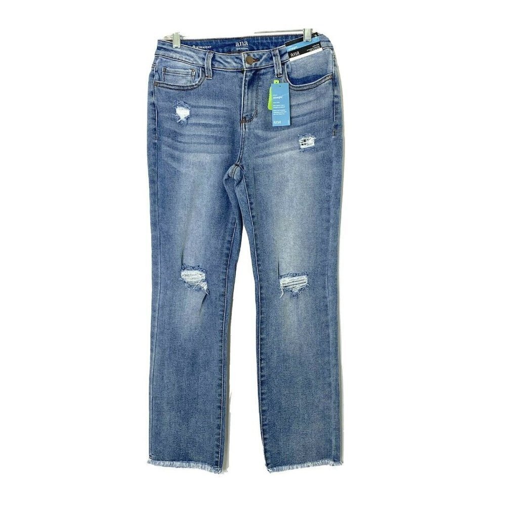 a.n.a. 2 High Rise Straight Leg Jeans Raw Hem
